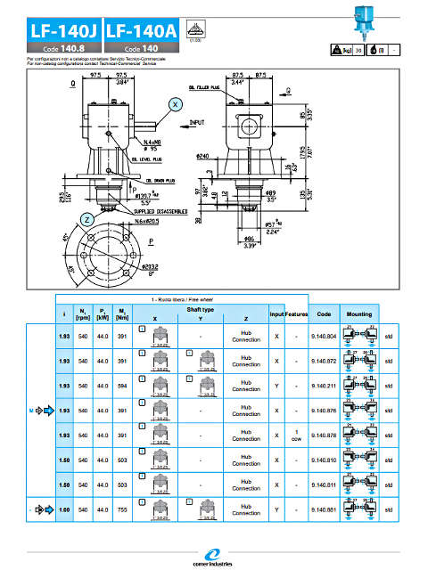 Γκρουπ στελεχοκόπτη COMER LF-140J διαστάσεις